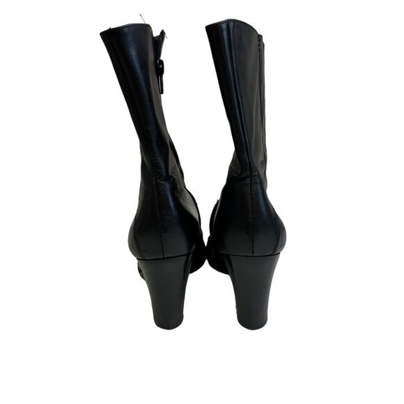 Black Leather Heeled Ankle Boots, Pointed Toe, Block Heel, Chic Classic Style - Picture 4 of 12
